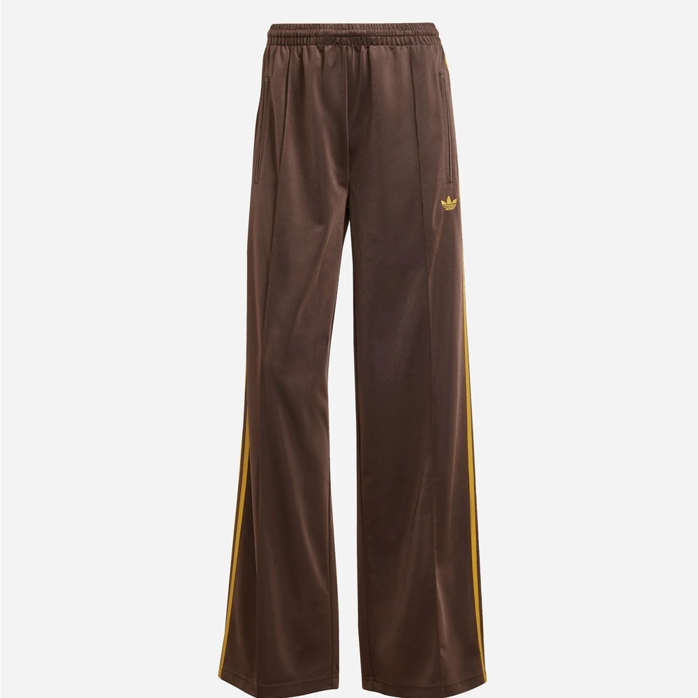 Adidas Brown Track Pants with Yellow Stripes
